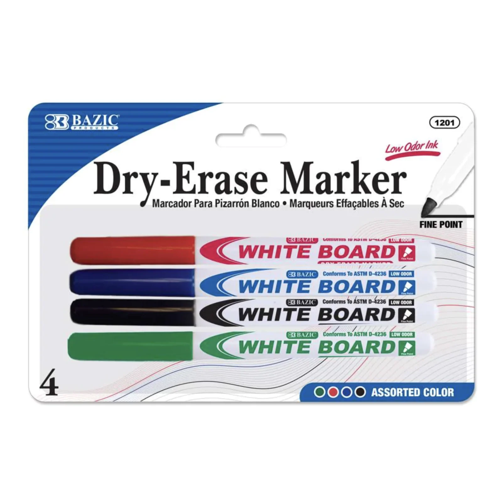 Bazic Fine Tip Basic Dry Erase Marker 4 pack