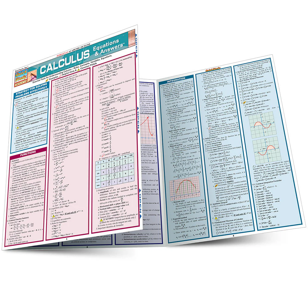 Calculus Equations and Answers QuickStudy Laminated Reference Guide