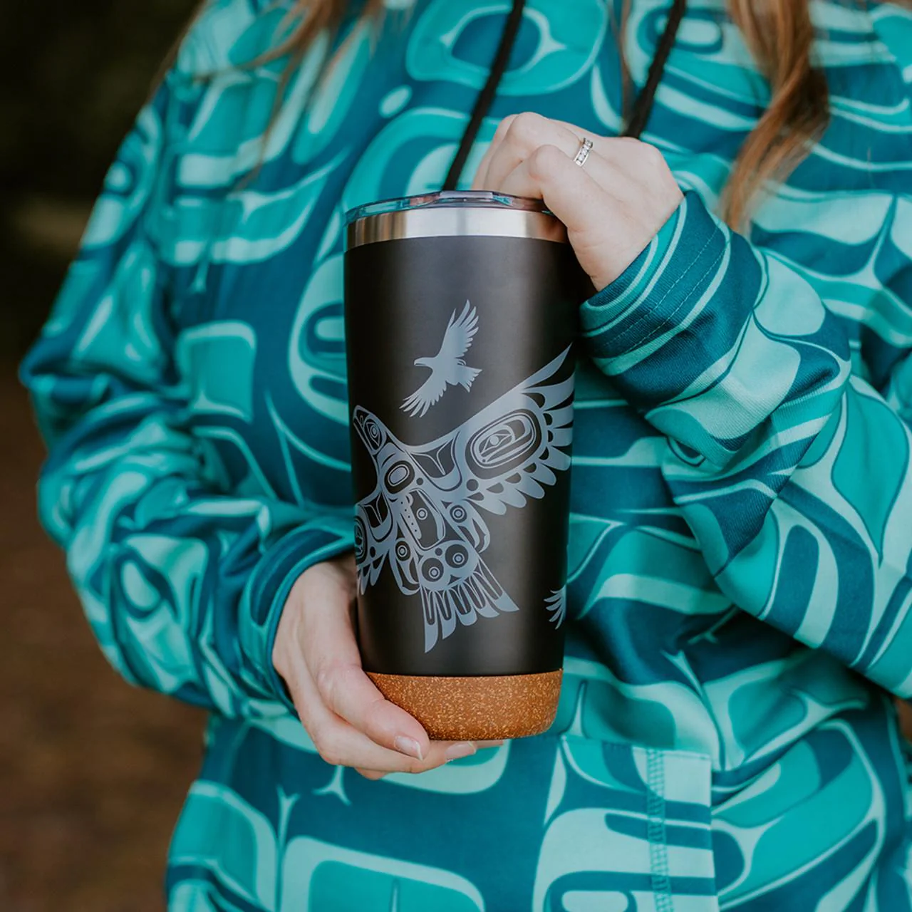 Cork Base Travel Mug 20oz, Soaring Eagle By Corey B - Image 2