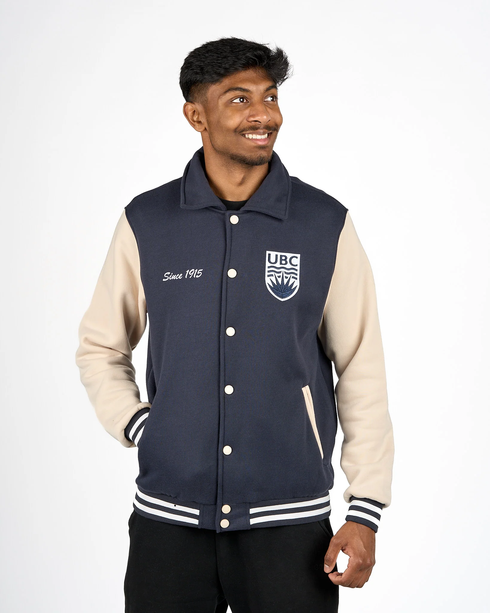 Crested Varsity Jacket - Navy & White