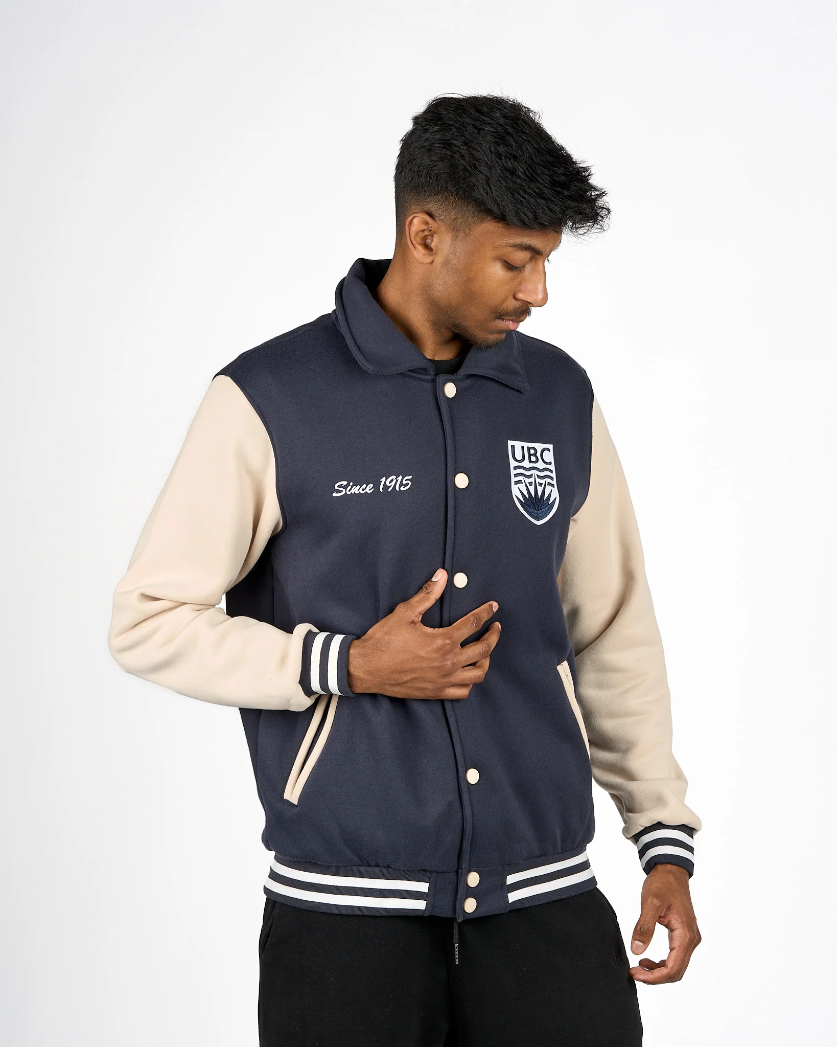 Crested Varsity Jacket - Navy & White - Image 2