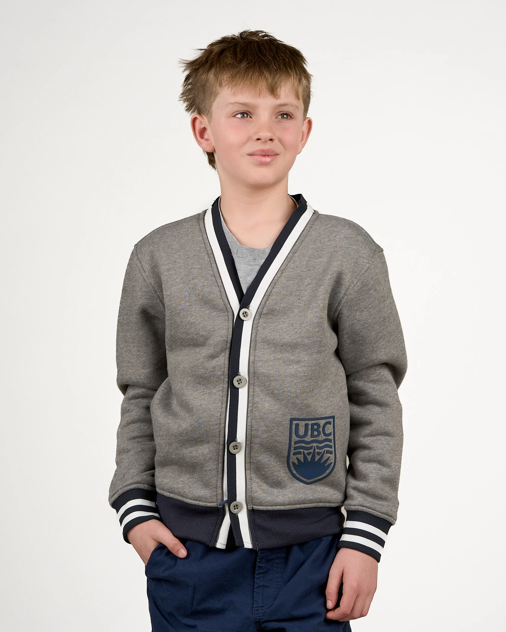 Youth Crested Varsity Cardigan - Grey