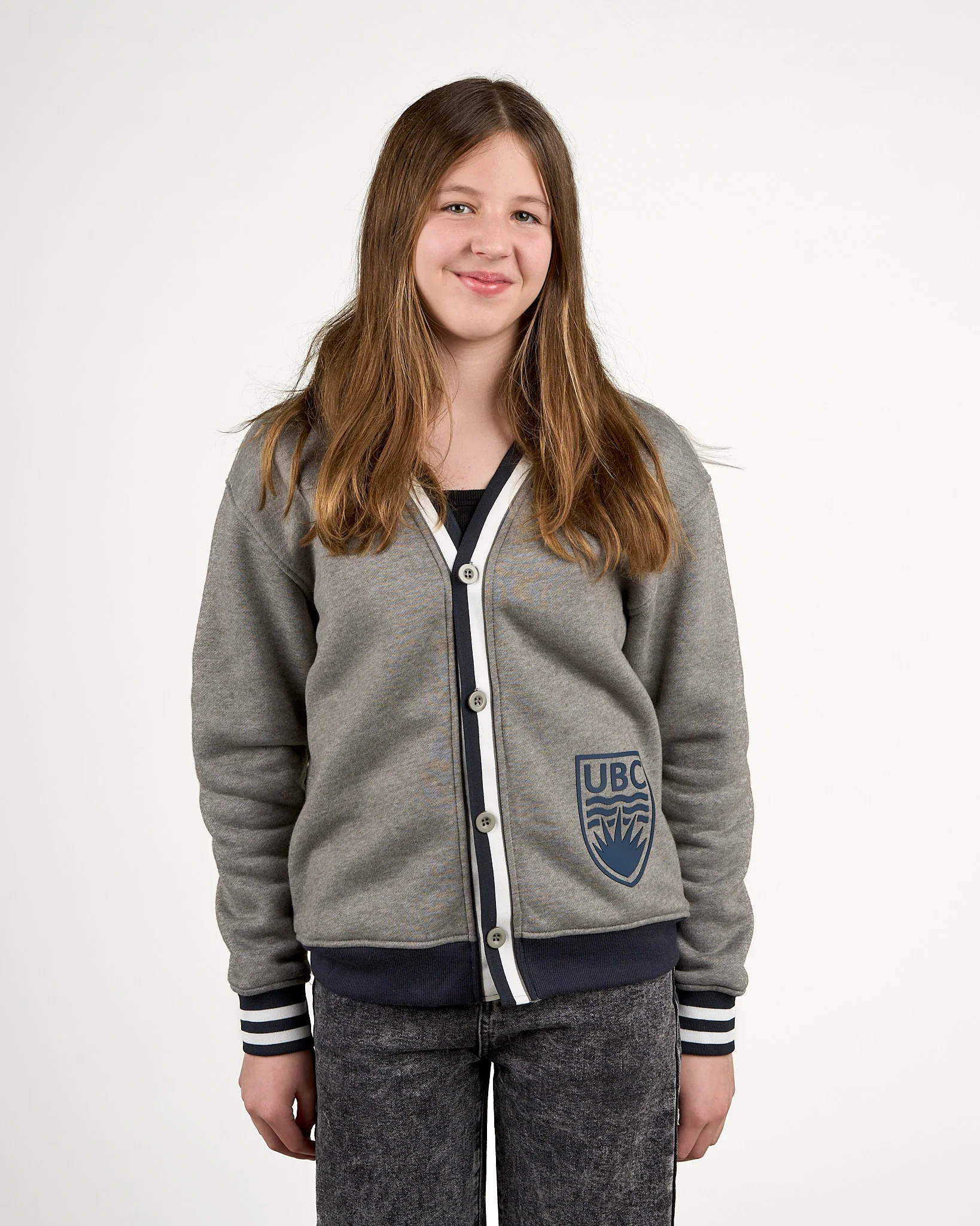 Youth Crested Varsity Cardigan - Grey - Image 3