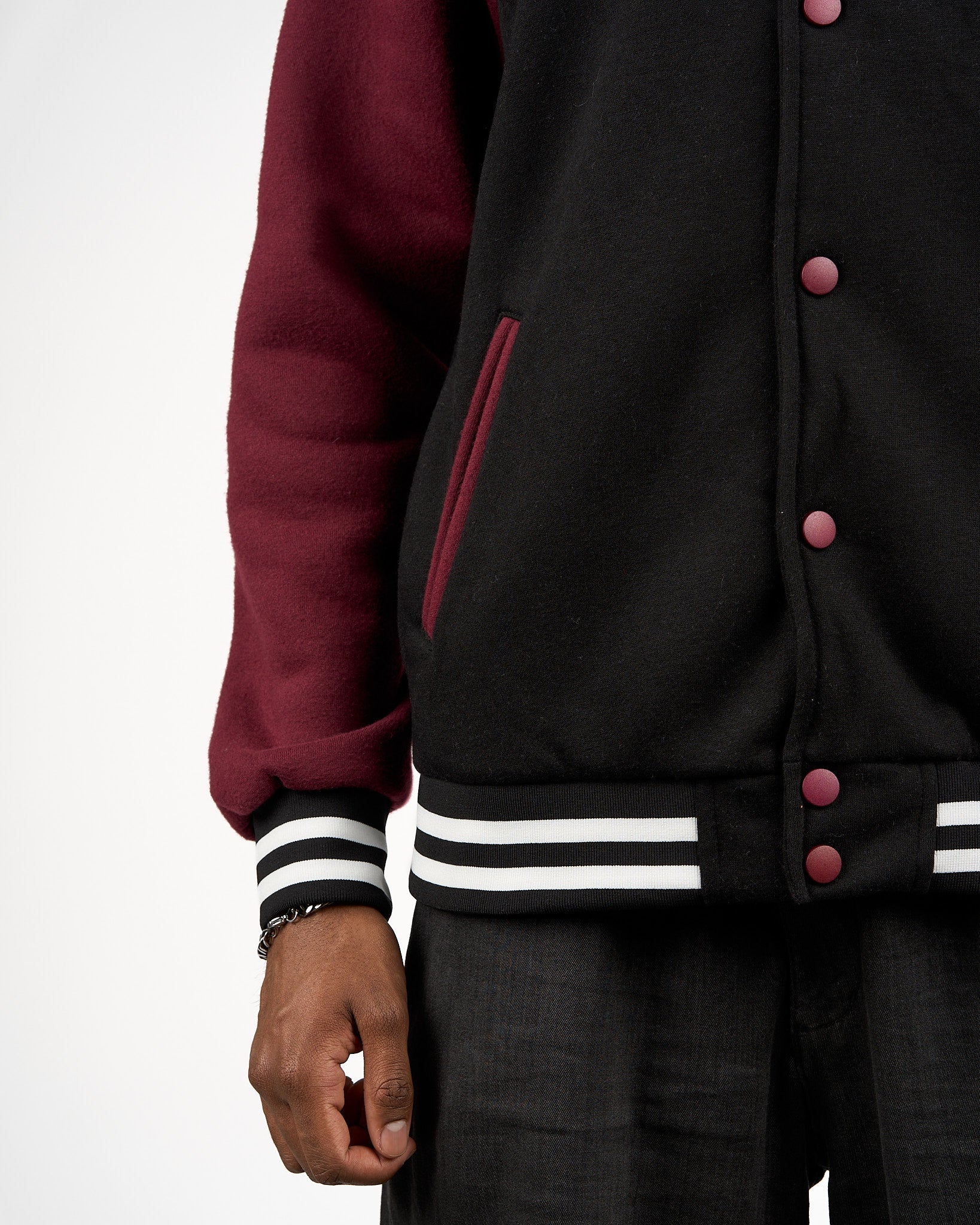 Crested Varsity Jacket - Black & Maroon - Image 3
