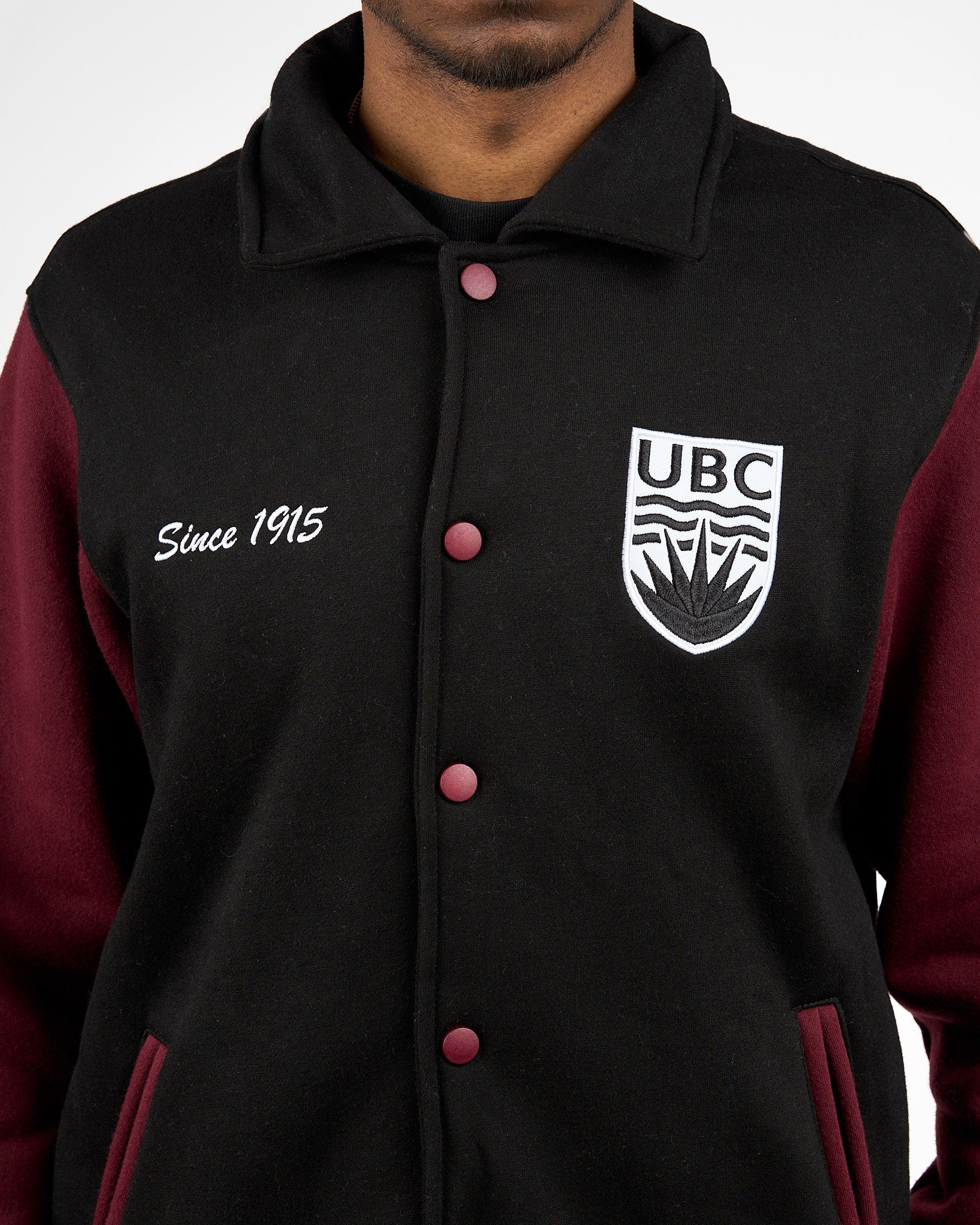 Crested Varsity Jacket - Black & Maroon - Image 4