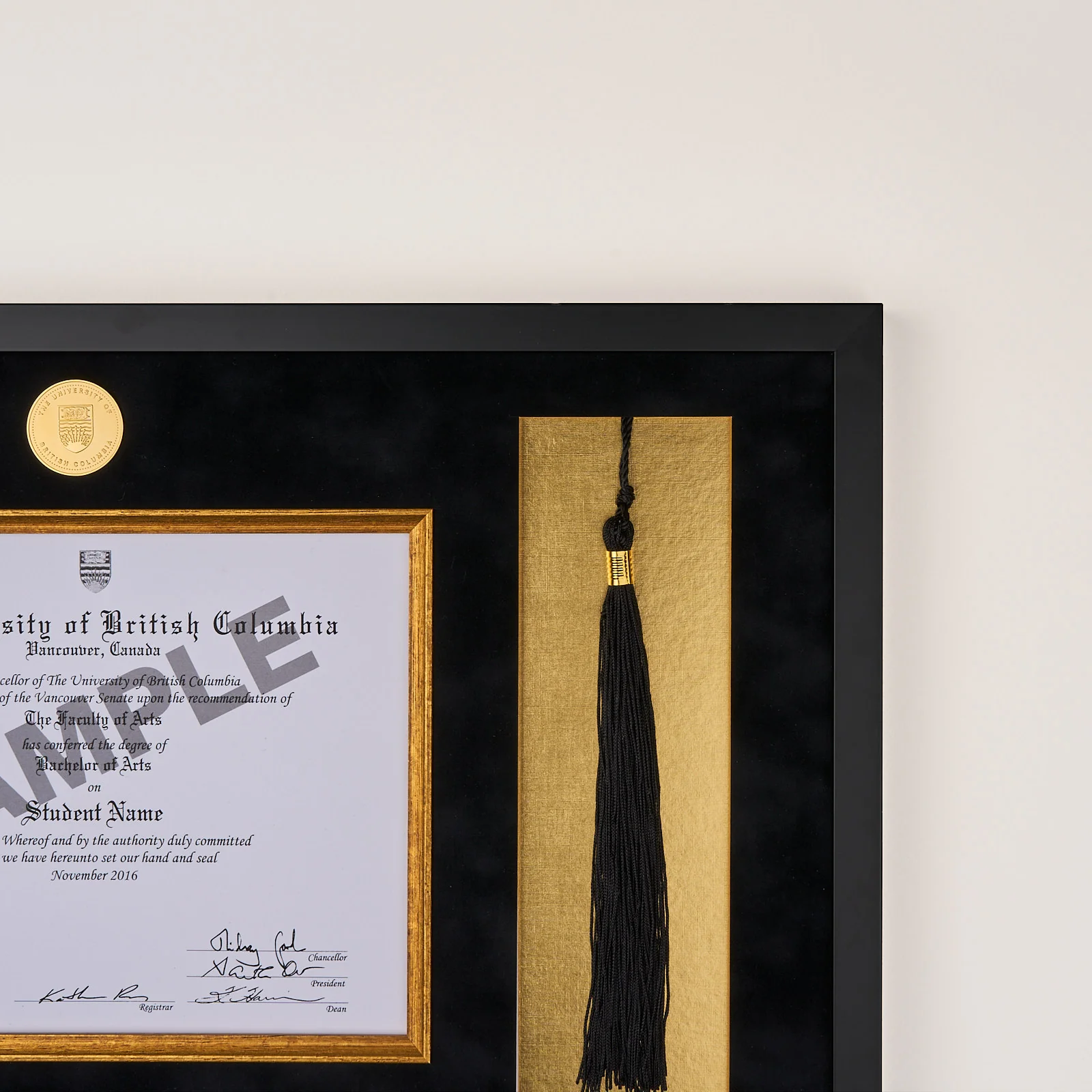Diploma Frame W/ Tassel Cut, Velvet Mat UBC Medallion - Image 3