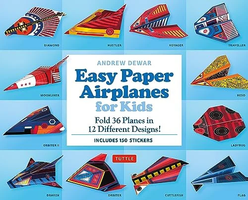 Easy Paper Airplanes for Kids Kit Fold 36 Paper Planes in 12 Different Designs! (Includes 150 Stickers!)