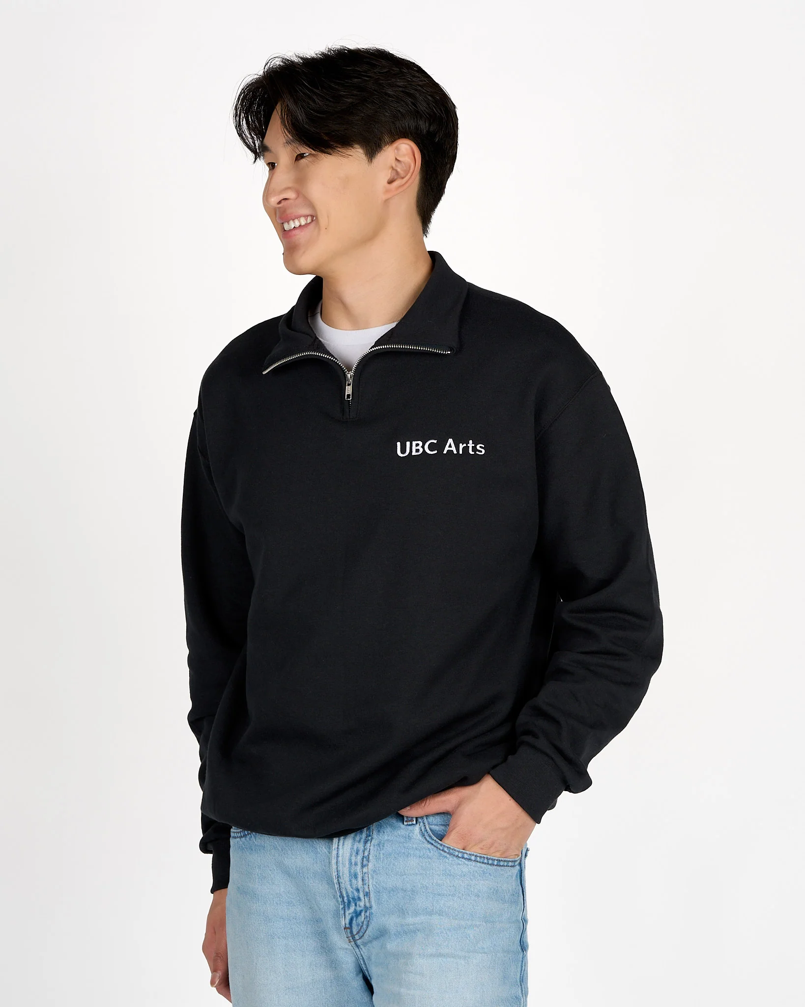 Faculty of Arts Quarter Zip Pullover W/ Embroidered Logo - Black - Image 2