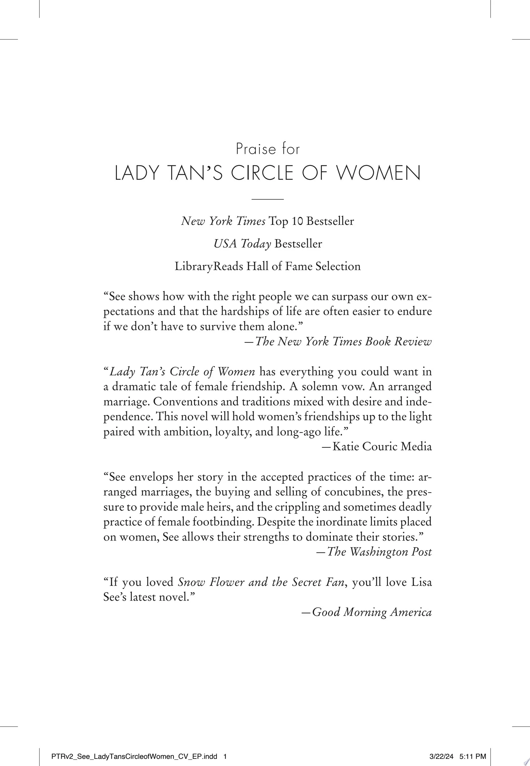 Lady Tan's Circle of Women A Novel