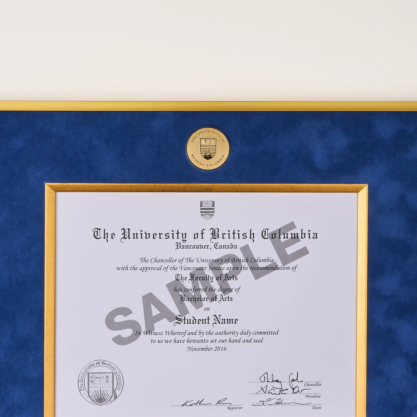 Luxury Gold Metal Diploma Frame, Velvet Mat UBC Medallion - Image 4