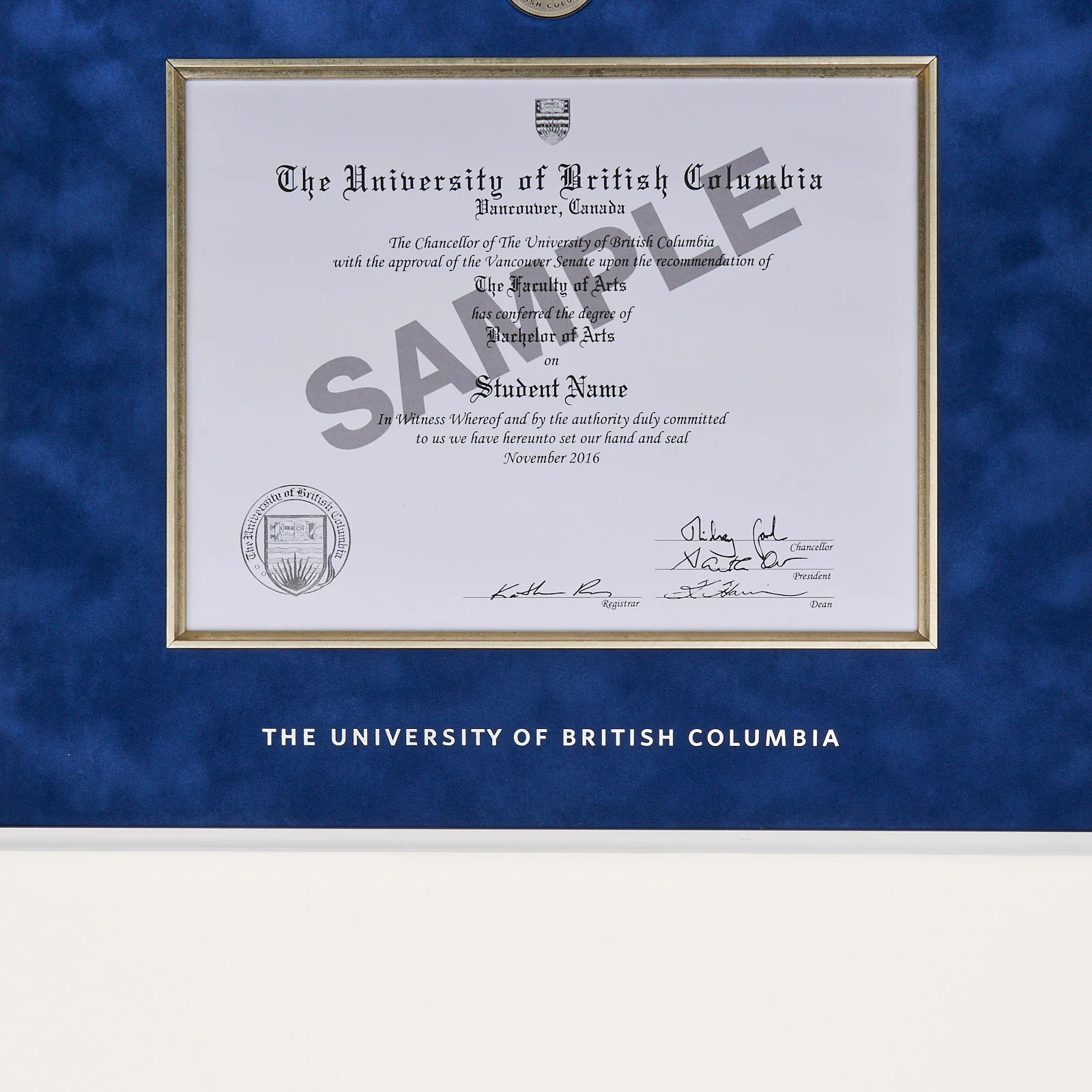 Luxury Silver Metal Diploma Frame, Velvet Mat UBC Medallion - Image 3