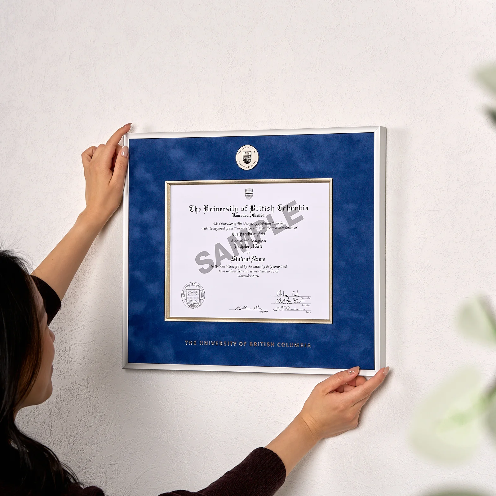 Luxury Silver Metal Diploma Frame, Velvet Mat UBC Medallion - Image 4
