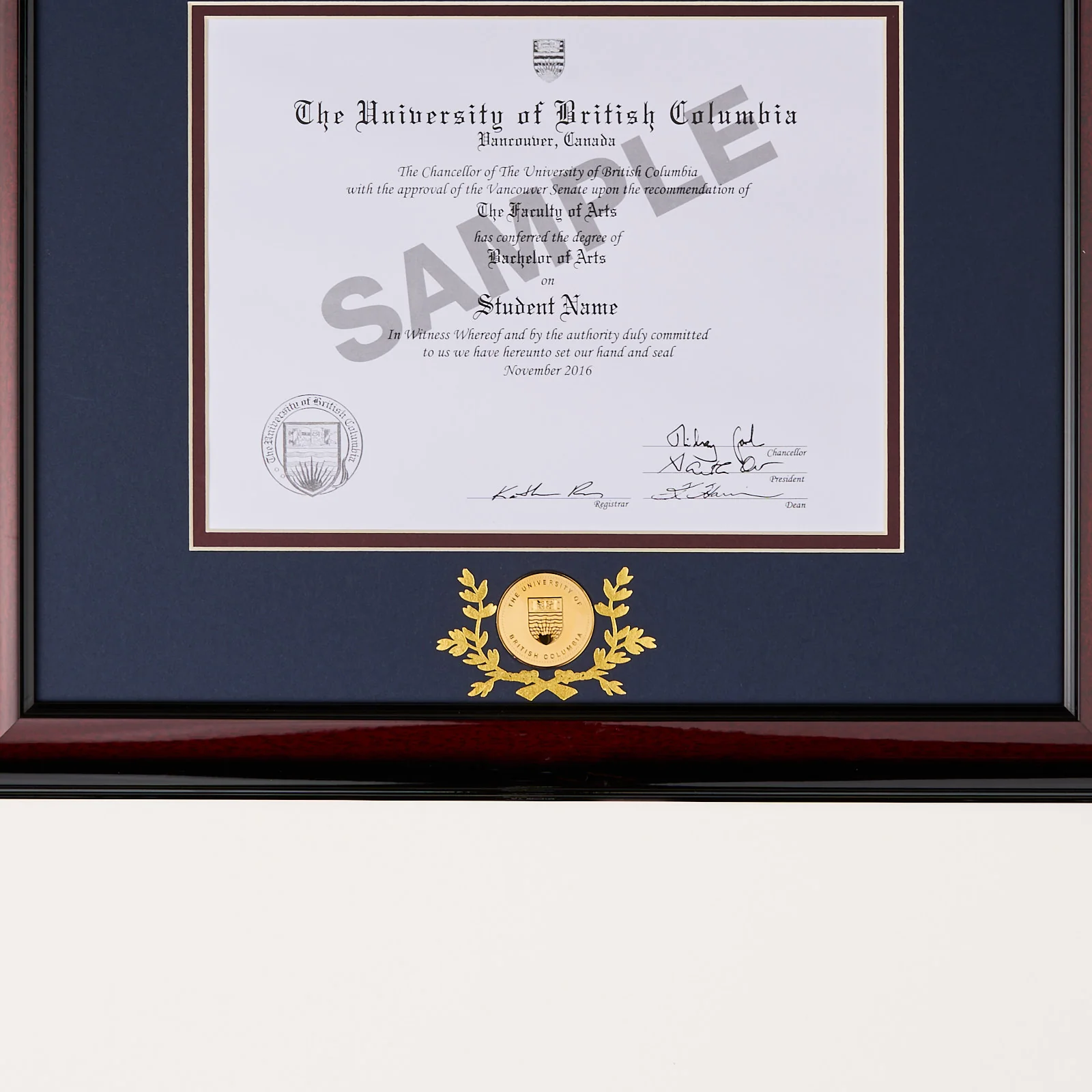Mahogany Wood Diploma Frame W/ UBC Medallion - Image 3