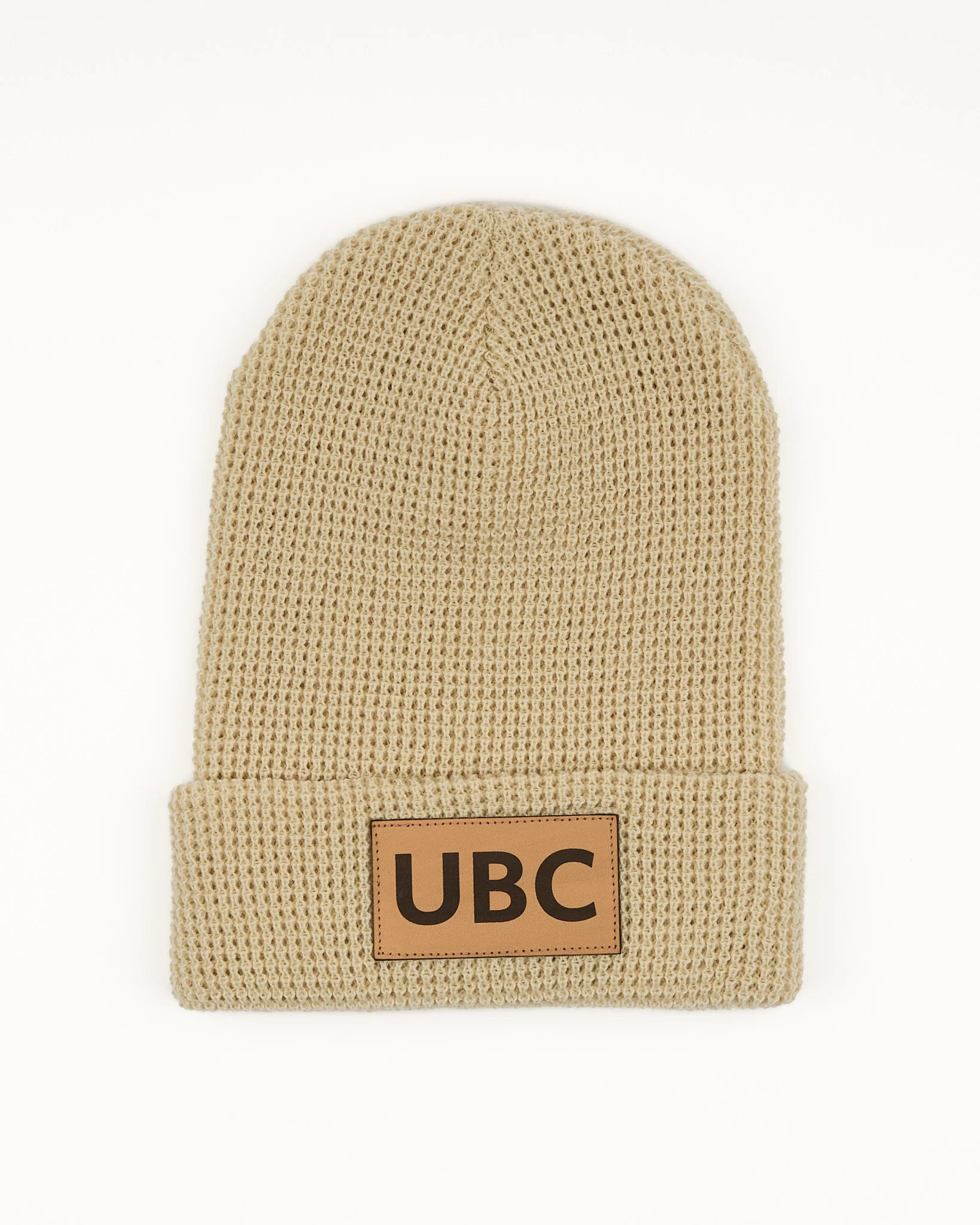 UBC Leather Patch Waffle Knit Beanie Toque - Birch
