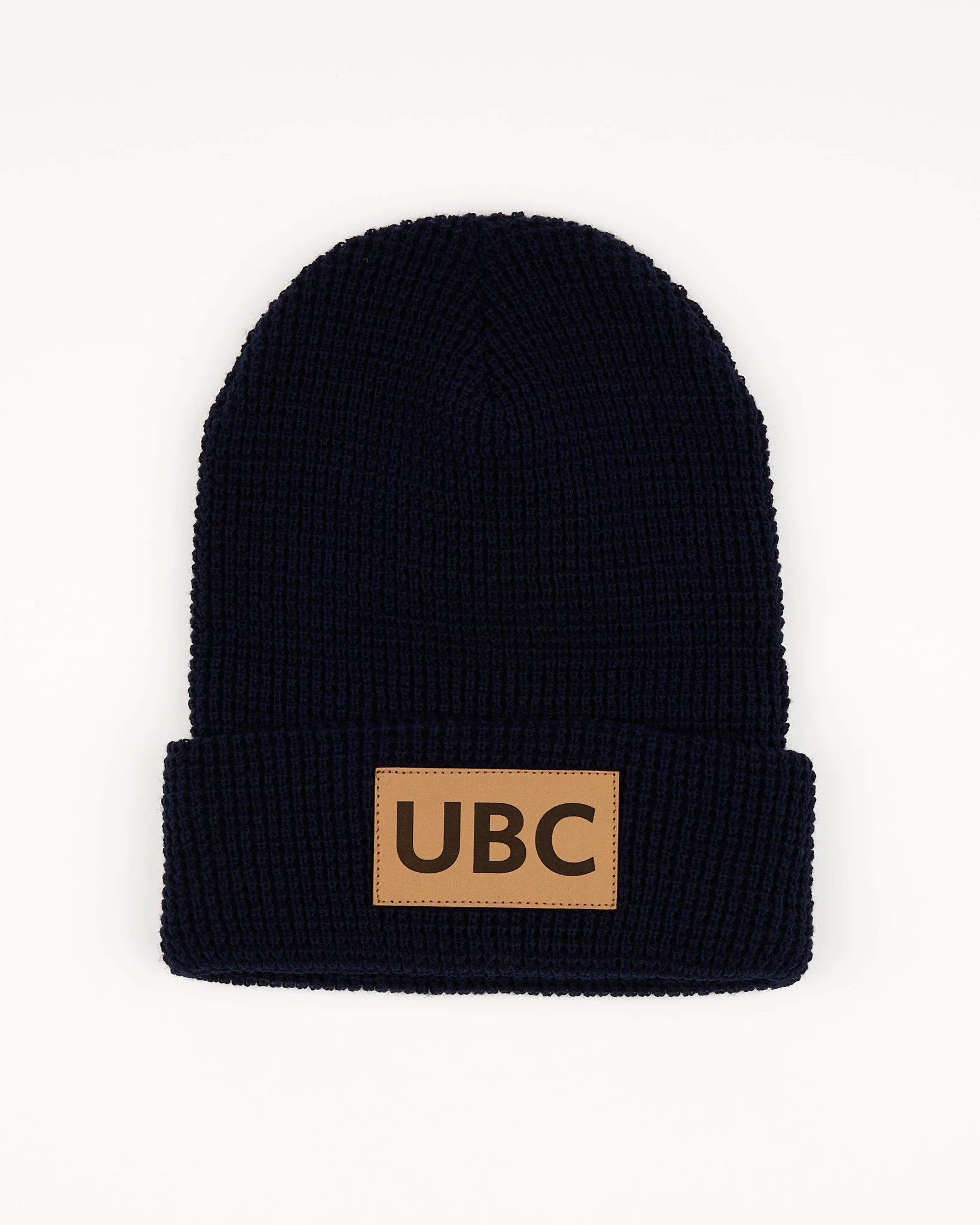 UBC Leather Patch Waffle Knit Beanie Toque - Navy
