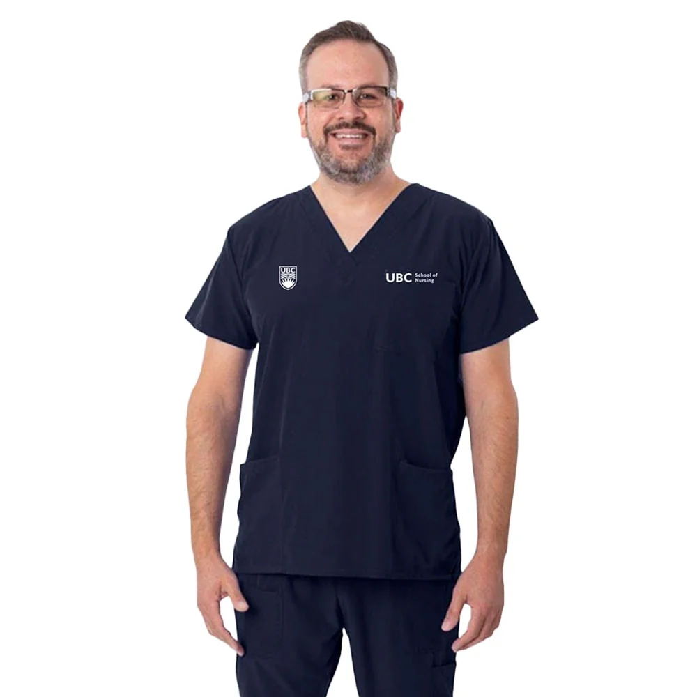 UBC Nursing Unisex Zinnia V-Neck Flex Scrub Top, Navy