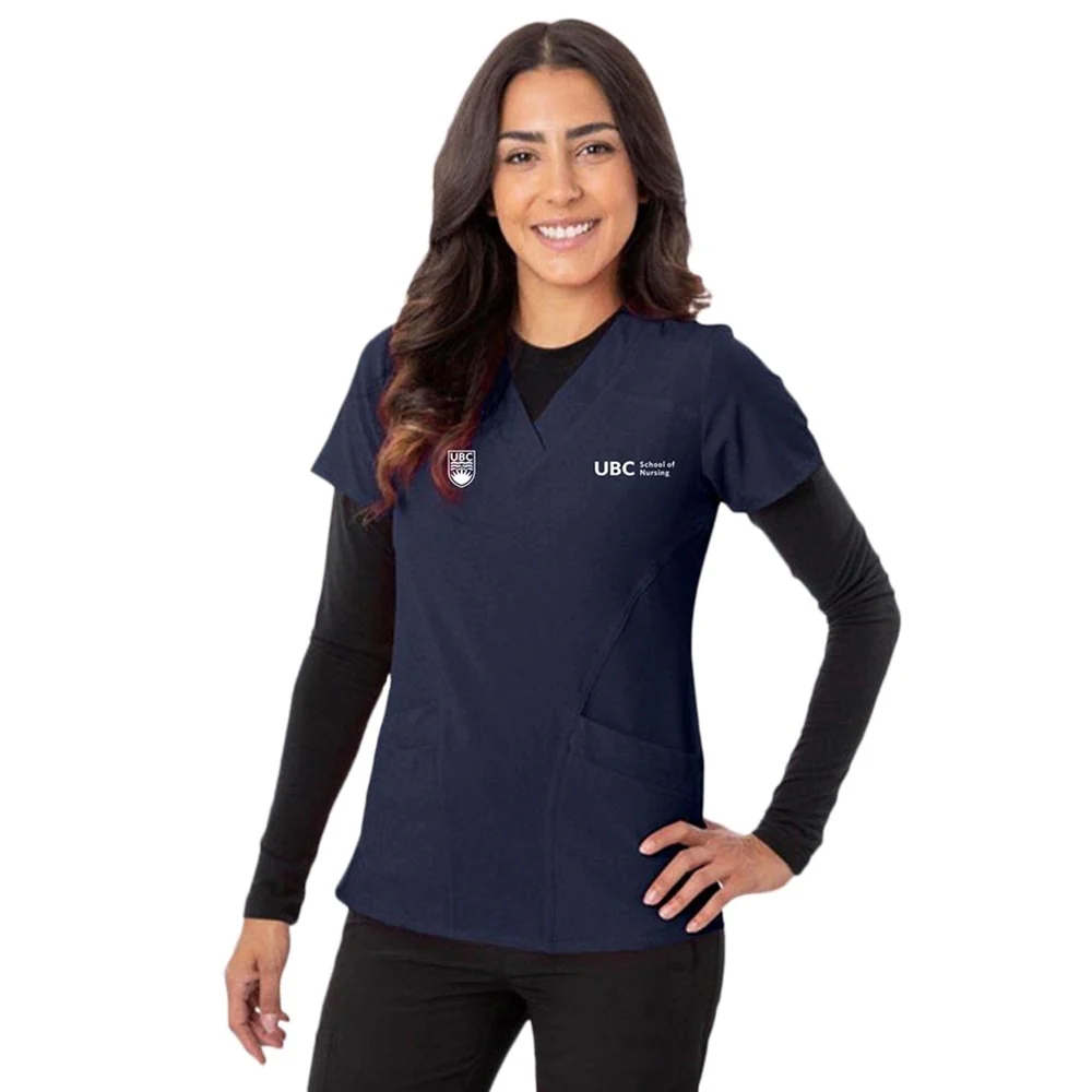 UBC Nursing Women's Flex V-Neck Scrub Top, Navy