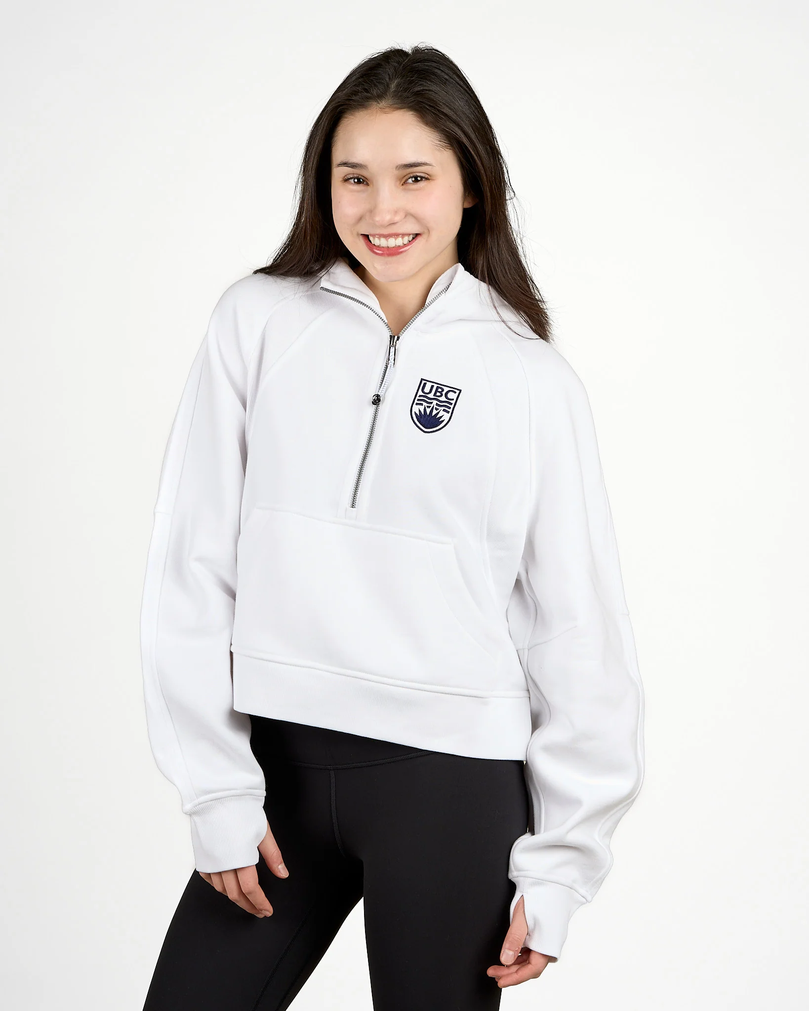 Womens Crest Scuba Oversized Half-Zip Hoodie - White