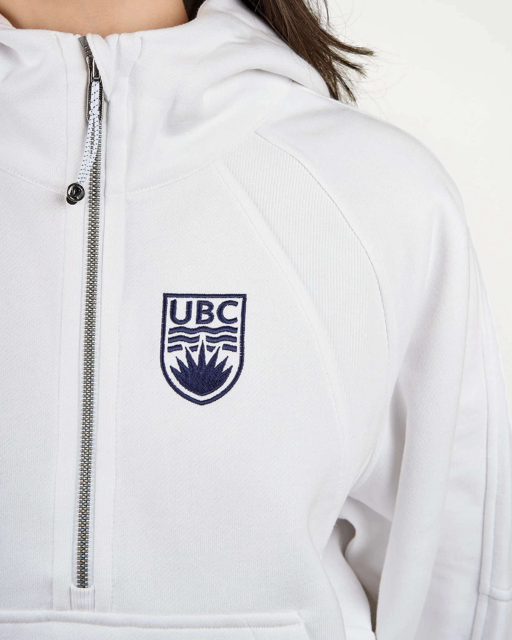 Womens Crest Scuba Oversized Half-Zip Hoodie - White - Image 3