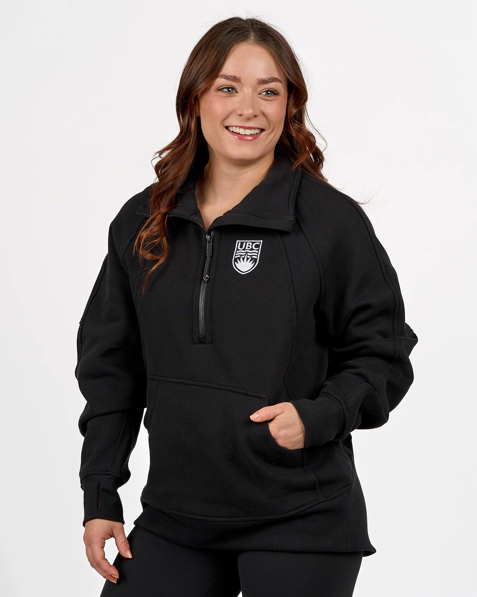 Womens Crested Scuba O/S Funnel Neck Half Long - Black