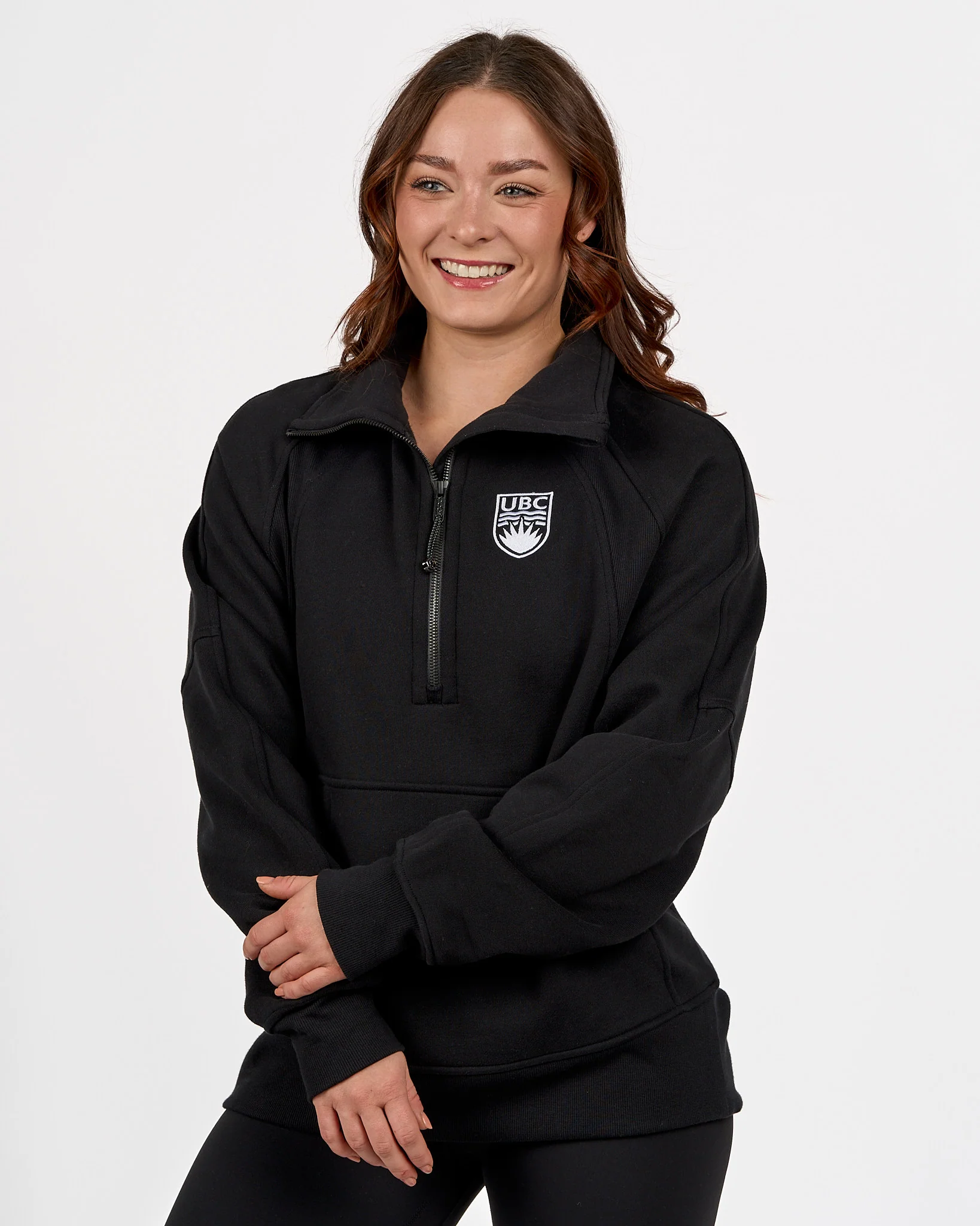 Womens Crested Scuba O/S Funnel Neck Half Long - Black - Image 3