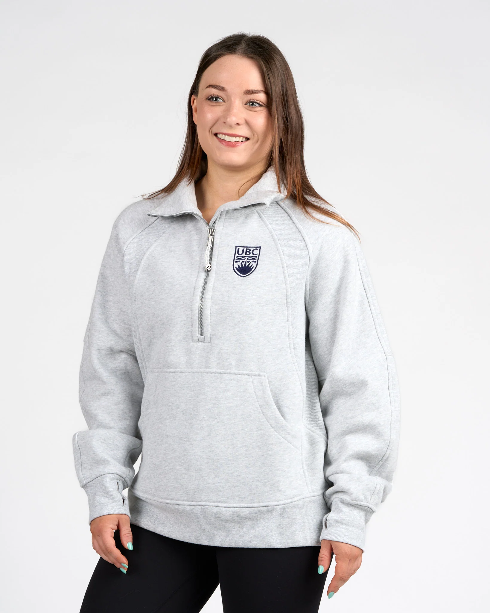 Womens Crested Scuba O/S Funnel Neck Half Long - Grey