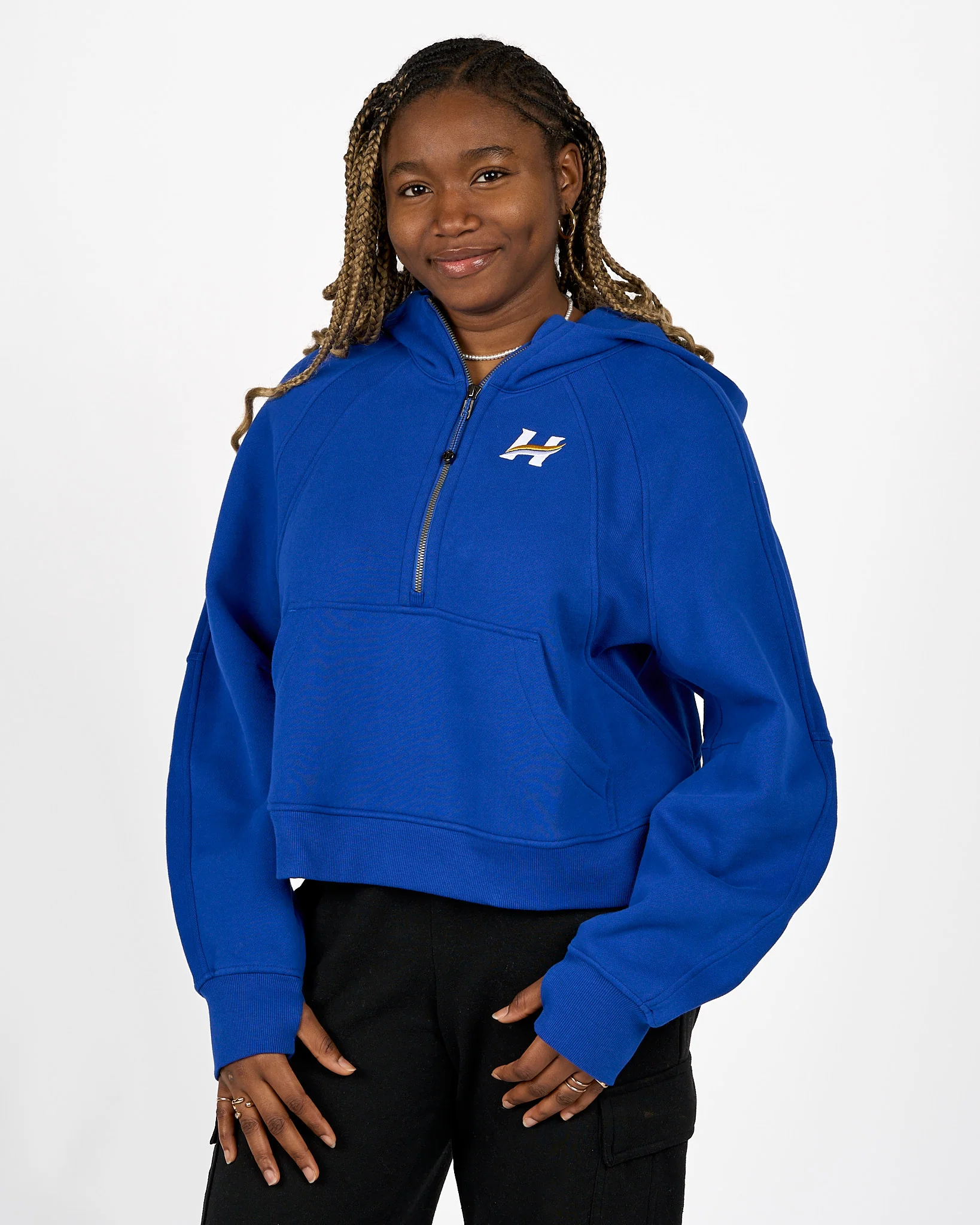 Womens UBCO Heat Scuba Oversized Half Zip Hoodie - Blue