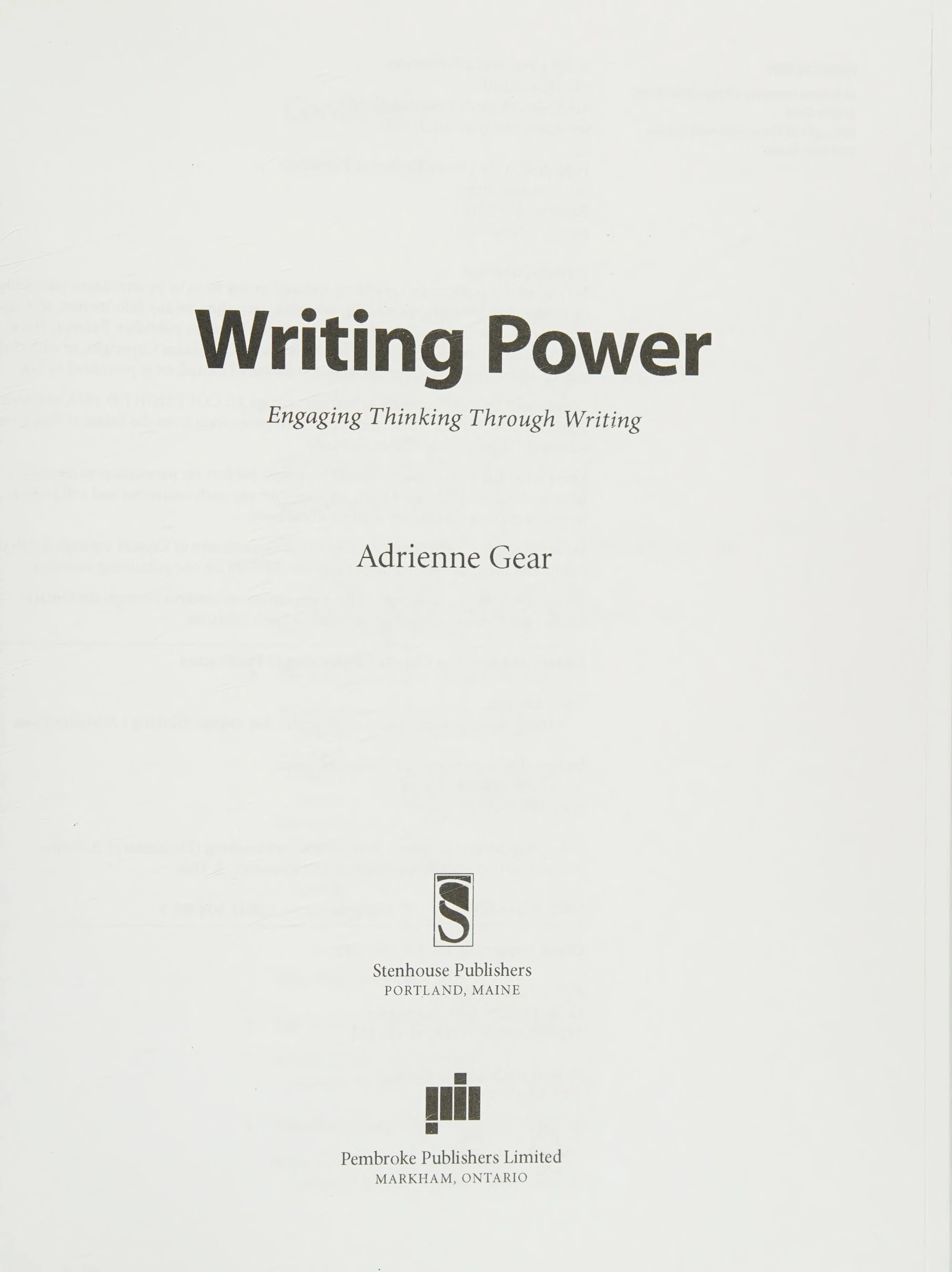 Writing Power Teaching writing strategies that engage thinking